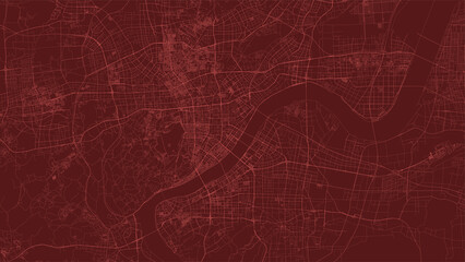 Hangzhou map city poster, red horizontal background vector map. Municipality area street map. Widescreen skyline panorama.