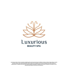 abstract and feminine flower lotus logo design with line art style