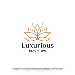 Fototapeta na wymiar abstract and feminine flower lotus logo design with line art style