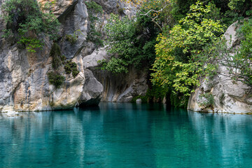 natural rocky canyon with blue water in Goynuk, Turkey