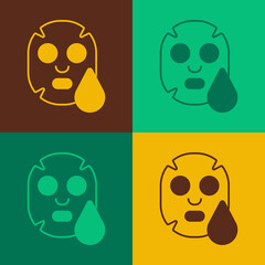 Pop art Facial cosmetic mask icon isolated on color background. Cosmetology, medicine and health care. Vector