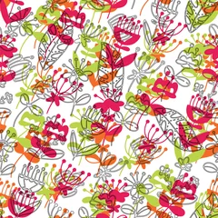 Fototapeten Vector doodle pattern with flowers. Colorful botanic elements © Yana