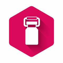 White Can container for milk icon isolated with long shadow background. Pink hexagon button. Vector