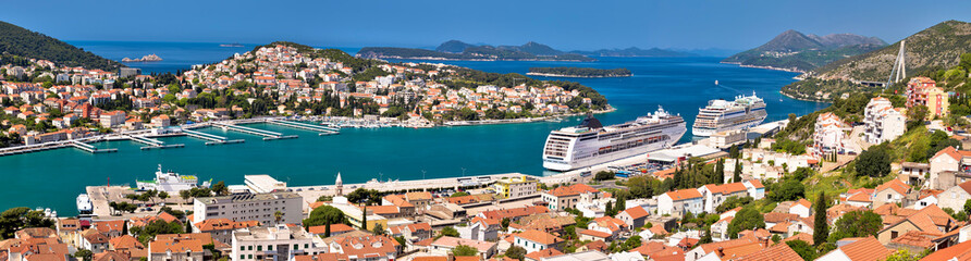 Dubrovnik. Panoramic view of Dubrovnik Gruz harbor and criusing ships