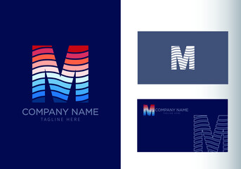 M letter with ocean waves and sunset beach vibes. Font style, vector design template elements for your travel, tour, vacation, and summer party corporate identity.