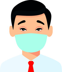 Man in Protective Medical Mask Protect from Covid 19, Coronavirus. 
Concept stop Corona virus flu.
