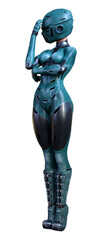3D Rendering Female Robot on White