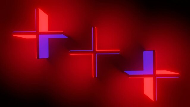 Red-blue cross rotates on a black background. looped animation. 3d render