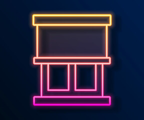 Glowing neon line Window with curtains in the room icon isolated on black background. Vector