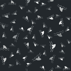 Obraz na płótnie Canvas Grey Shark fin in ocean wave icon isolated seamless pattern on black background. Vector