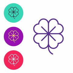Set line Four leaf clover icon isolated on white background. Happy Saint Patrick day. Set icons colorful. Vector