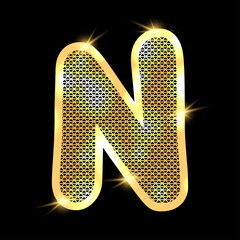 Golden alphabet with highlights on a dark background