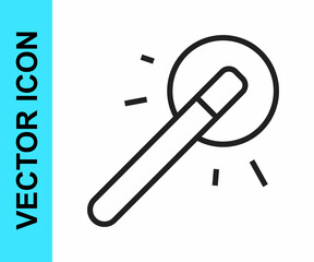 Black line Magic wand icon isolated on white background. Star shape magic accessory. Magical power. Happy Halloween party. Vector