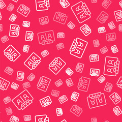 White line Video chat conference icon isolated seamless pattern on red background. Online meeting work form home. Remote project management. Vector