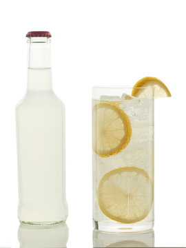 Vodka lemonade, a ready-to-drink cocktail, isolated on white background. Concept of a to-go cocktail.
