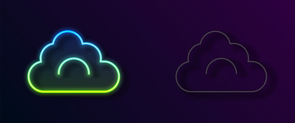 Glowing neon line Cloud icon isolated on black background. Vector