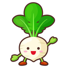 片手を挙げるかわいいカブのキャラクター