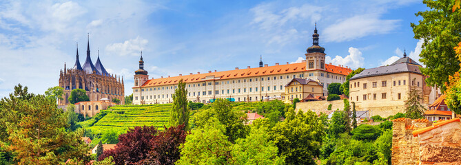 Cityscape, panorama, banner - view of the Saint Barbara's Church and the Jesuit College in the town of Kutna Hora, Czech Republic