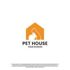 pet house, pet store logo design collection. rabbit and cat combination in the house