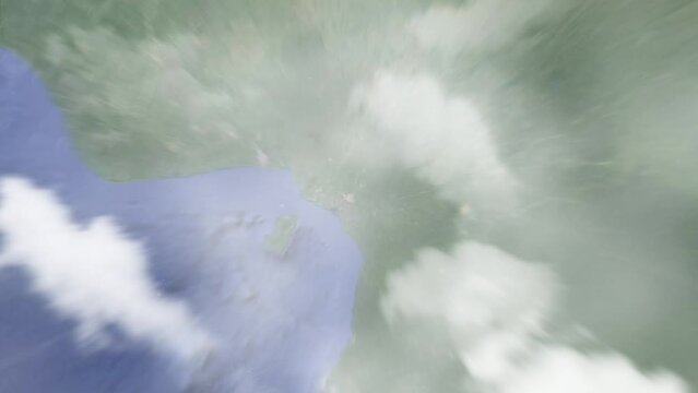 Zoom in from space and focus on Cameroon, Douala. 3D Animation. Background for travel intro. Elements of this image furnished by NASA