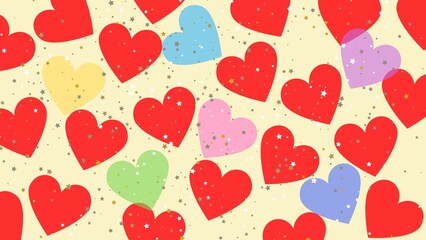 Red Heart shape Abstract yellow Background with starry confetti