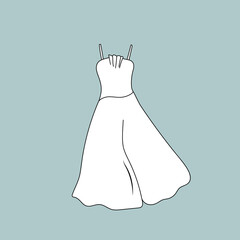 Lovely feminine elegant beautiful white dress. Trendy dresses icon. Women cloth element. Feminine symbol, template modern design. Vector sketch illustration. Clothes concept