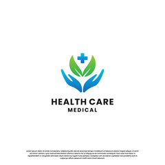 health care logo design. nature peace. human hand and leaf combine