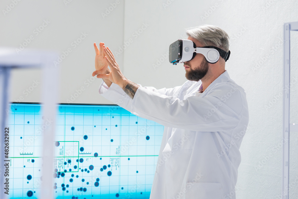 Wall mural genetic engineers are using virtual reality technology. professional team of scientists is working o
