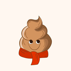 Cartoon poo, template feces icon. Kawaii poop isolated on white background. Shit pattern, evil turd. Vector illustration for invitation, poster, card, fabric, textile. Doodle style