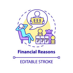 Financial reasons concept icon. Dreaming of jackpot. Reason to gamble abstract idea thin line illustration. Isolated outline drawing. Editable stroke. Arial, Myriad Pro-Bold fonts used