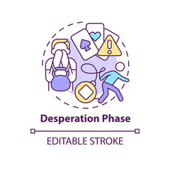 Desperation phase concept icon. Addiction problem. Gambling psychology abstract idea thin line illustration. Isolated outline drawing. Editable stroke. Arial, Myriad Pro-Bold fonts used