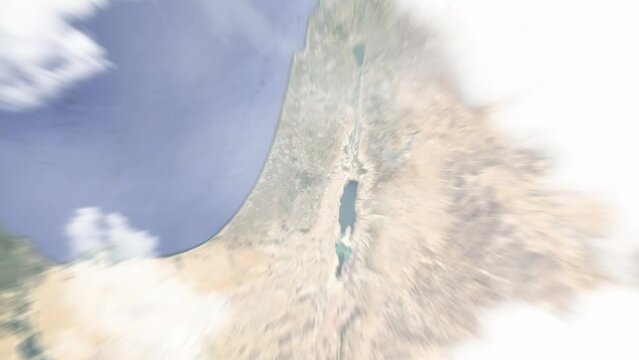 Zoom in from space and focus on Israel, Jerusalem. 3D Animation. Background for travel intro. Elements of this image furnished by NASA