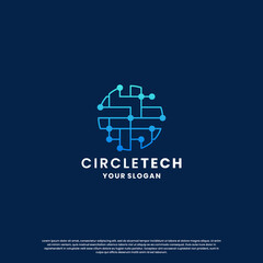 world technology logo design. abstract logo for technology. circle and circuit connection concept