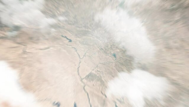 Zoom in from space and focus on Iraq, Erbil. 3D Animation. Background for travel intro. Elements of this image furnished by NASA