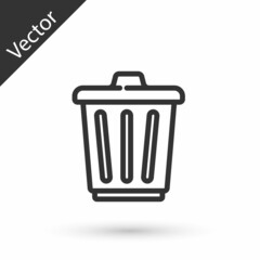 Grey line Trash can icon isolated on white background. Garbage bin sign. Recycle basket icon. Office trash icon. Vector