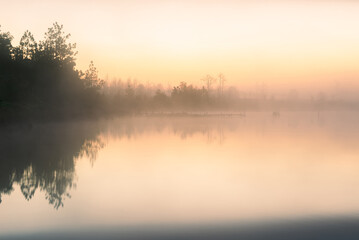 Obraz premium beautiful nature outdoor landscape scenery background. sunset and fog at hill in wonderland travel on vacation.