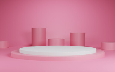 3d render of minimalist podium in pink studio and lighting for product display.