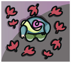 One line drawing of autumn landscape
One continuous line drawing of leaves on asphalt road 