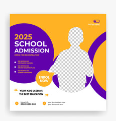 School admission social media post template, back to school promotion banner design