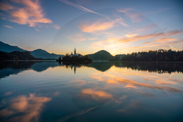 The famous Alpine Lake Bled (Blejsko jezero) in Slovenia, an amazing autumn landscape. Fabulous...