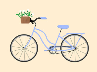 Cartoon vintage bicycle with basket of flowers