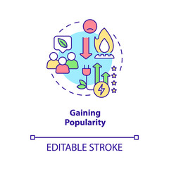 Gaining popularity concept icon. Benefits of electrification abstract idea thin line illustration. Isolated outline drawing. Editable stroke. Roboto-Medium, Myriad Pro-Bold fonts used