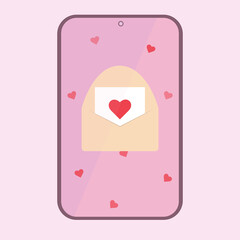 Love letter in the smartphone. Cartoon objects