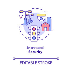 Increased security concept icon. Benefits of energy services and RE abstract idea thin line illustration. Isolated outline drawing. Editable stroke. Roboto-Medium, Myriad Pro-Bold fonts used