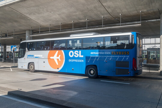 Gardermoen, Norway - September 25, 2021: OSL ekspressen bus on Oslo Gardermoen airport.