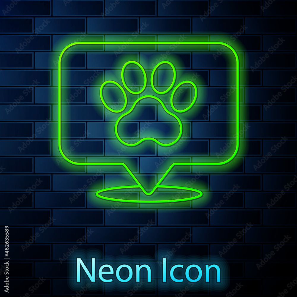 Poster glowing neon line map pointer with veterinary medicine hospital, clinic or pet shop for animals icon