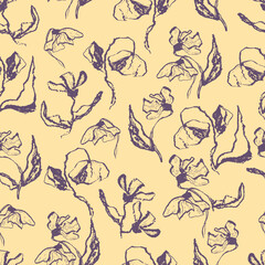 vector seamless pattern flowers with leaves. Botanical illustration for wallpaper, textile, fabric, clothing, paper, postcards