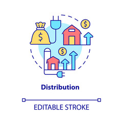 Distribution concept icon. Impact of rural electrification abstract idea thin line illustration. Isolated outline drawing. Editable stroke. Roboto-Medium, Myriad Pro-Bold fonts used