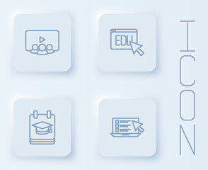 Set line Online class, education, and quiz, test, survey. White square button. Vector