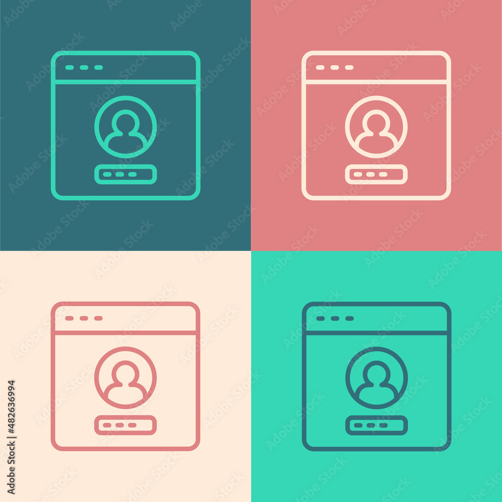 Poster pop art line create account screen icon isolated on color background. vector